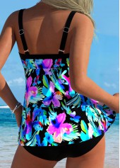 Multi Color swimwear,Plants swimwear,ROTITA Tummy Coverage Multi Color Tropical Plants Print Tankini Set