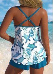Peacock Blue swimwear,Animal Print swimwear,ROTITA Pocket Peacock Blue Marine Life Print Tankini Set