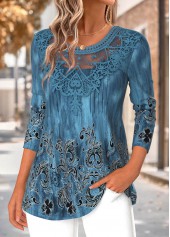 Peacock Blue tops,Tribal tops,ROTITA Tummy Coverage Tribal Print Peacock Blue T Shirt