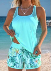 Cyan swimwear,Animal Print swimwear,Plants swimwear,ROTITA Tummy Coverage Cyan Marine Life Print Tankini Set