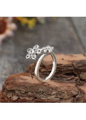 Silver jewelry,Floral jewelry,Plants jewelry,Silver Floral Design Adjustable Alloy Ring