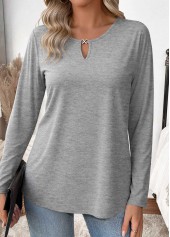 Light Grey Marl tops,Plain Color tops,ROTITA Cut Out Light Grey Marl Round Neck T Shirt