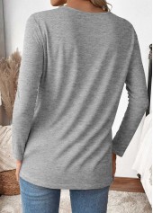 Light Grey Marl tops,Plain Color tops,ROTITA Cut Out Light Grey Marl Round Neck T Shirt