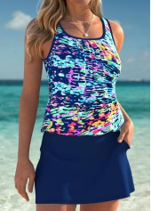 Multi Color swimwear,Graphic swimwear,ROTITA Tummy Coverage Multi Color Graffiti Print Tankini Set