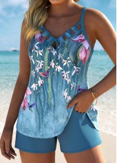 Sage Green swimwear,Floral swimwear,Plants swimwear,ROTITA Tummy Coverage Sage Green Floral Print Tankini Set