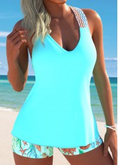 Cyan swimwear,Animal Print swimwear,ROTITA Tummy Coverage Cyan Marine Life Print Tankini Set