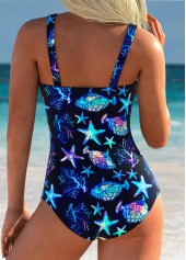 Black swimwear,Animal Print swimwear,ROTITA Black Marine Life Print One Piece Swimwear