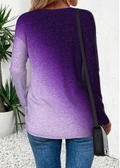 Purple tops,Ombre tops,ROTITA Curved Hem Ombre Purple Round Neck T Shirt