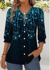 ROTITA Tummy Coverage Ombre Navy V Neck 3/4 Sleeve Blouse