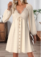 Robe courte beige à col V et manches longues Rotita couvrant le ventre