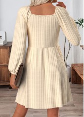 Beige dresses,Plain Color dresses,Everyday dresses,Casual dresses,ROTITA Tummy Coverage Beige Short V Neck Long Sleeve Dress