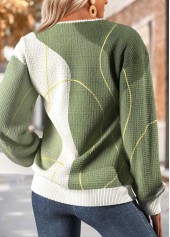 Sage Green tops,Geometric tops,ROTITA Tummy Coverage Geometric Print Sage Green Round Neck Sweatshirt