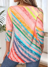 Multi Color tops,Geometric tops,ROTITA Tummy Coverage Geometric Print Multi Color T Shirt