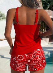 Red swimwear,Paisley swimwear,ROTITA Tummy Coverage Red Paisley Print Mid Waisted Tankini Set