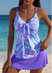 ROTITA Tummy Coverage Purple Paisley Print Mid Waisted Tankini Set