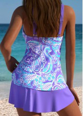 Purple swimwear,Paisley swimwear,ROTITA Tummy Coverage Purple Paisley Print Mid Waisted Tankini Set