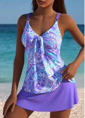 Purple swimwear,Paisley swimwear,ROTITA Tummy Coverage Purple Paisley Print Mid Waisted Tankini Set
