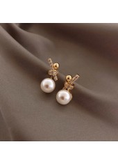 Golden jewelry,Geometric jewelry,Golden Pearl Bow Design Alloy Earrings