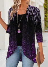 Purple tops,Ombre tops,ROTITA Tummy Coverage Ombre Purple Long Sleeve Lightweight Cardigan