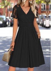 ROTITA Tummy Coverage Black V Neck Short Sleeve Dress