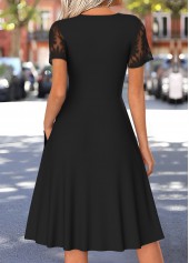 Black dresses,Plain Color dresses,Everyday dresses,Casual dresses,ROTITA Tummy Coverage Black V Neck Short Sleeve Dress