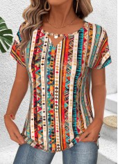 Multi Color tops,Tribal tops,ROTITA Tummy Coverage Tribal Print Multi Color T Shirt