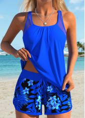 ROTITA Tummy Coverage Royal Blue Floral Print Tankini Set