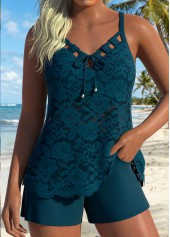 ROTITA Pocket Peacock Blue Mid Waisted Tankini Set