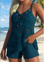 Peacock Blue swimwear,Plain Color swimwear,ROTITA Pocket Peacock Blue Mid Waisted Tankini Set