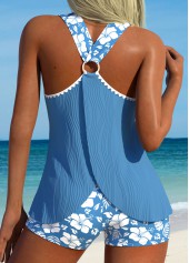 ensemble de tankini à imprimé floral bleu poussiéreux avec anneau circulaire rotita