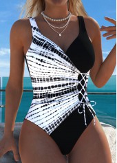 Black swimwear,White swimwear,Tie Dye swimwear,ROTITA Pull On Black Tie Dye Print One Piece Swimwear