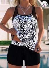 Tankini-Set mit schwarzer Graffiti-Print mittelhoher Taille und Bauchbedeckung