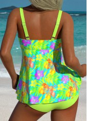Neon Green swimwear,Floral swimwear,Plants swimwear,ROTITA Tummy Coverage Neon Green Floral Print Tankini Set