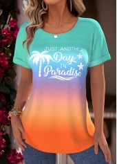 Rotita Bauchbedeckung Ombré mehrfarbiges T-Shirt mit Bootsausschnitt