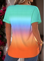 Multi Color tops,Ombre tops,ROTITA Tummy Coverage Ombre Multi Color Boat Neck T Shirt
