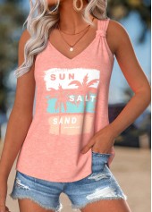 ROTITA Tummy Coverage Tropical Plants Print Dusty Pink Tank Top