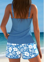 Dusty Blue swimwear,Floral swimwear,Plants swimwear,ROTITA Tummy Coverage Dusty Blue Floral Print Tankini Set