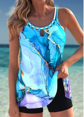 ROTITA Tummy Coverage Sky Blue Graffiti Print Tankini Top-No Bottom