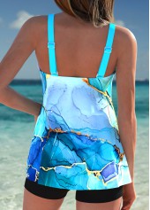 Sky Blue swimwear,Light Purple swimwear,Graphic swimwear,ROTITA Tummy Coverage Sky Blue Graffiti Print Tankini Top