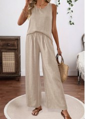 Light Camel tops,Plain Color tops,ROTITA Tummy Coverage Light Camel Round Neck Sleeveless Top