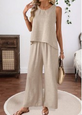 Light Camel tops,Plain Color tops,ROTITA Tummy Coverage Light Camel Round Neck Sleeveless Top