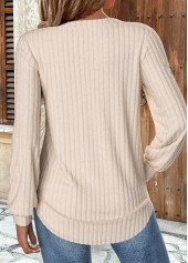 Beige tops,Plain Color tops,ROTITA Beige Round Neck Long Sleeve Sweatshirt