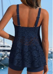 Navy swimwear,Plants swimwear,ROTITA Tummy Coverage Navy Tropical Plants Print Tankini Set