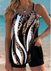 ROTITA Tummy Coverage Dark Coffee Leopard Tankini Top-No Bottom