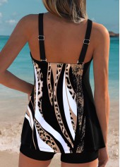Dark Coffee swimwear,Leopard swimwear,Animal Print swimwear,ROTITA Tummy Coverage Dark Coffee Leopard Tankini Top