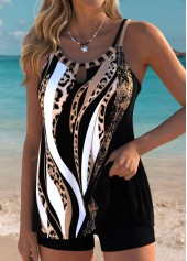 Dark Coffee swimwear,Leopard swimwear,Animal Print swimwear,ROTITA Tummy Coverage Dark Coffee Leopard Tankini Top