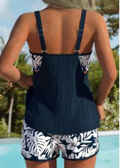 Blue swimwear,Plants swimwear,ROTITA Tummy Coverage Blue Tropical Plants Print Tankini Set