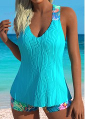 Cyan swimwear,Animal Print swimwear,ROTITA Tummy Coverage Cyan Marine Life Print Tankini Set