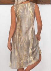 Gray Brown dresses,Dazzle Colorful dresses,Everyday dresses,Casual dresses,ROTITA Tummy Coverage Dazzle Colorful Print Gray Brown Sleeveless Dress