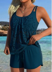 Peacock Blue swimwear,Plain Color swimwear,ROTITA Tummy Coverage Peacock Blue Mid Waisted Tankini Set